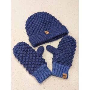 Womens Helly‎ Hansen Wool Blend Hat And Glove Set Blue STD Size Beanie Mittens